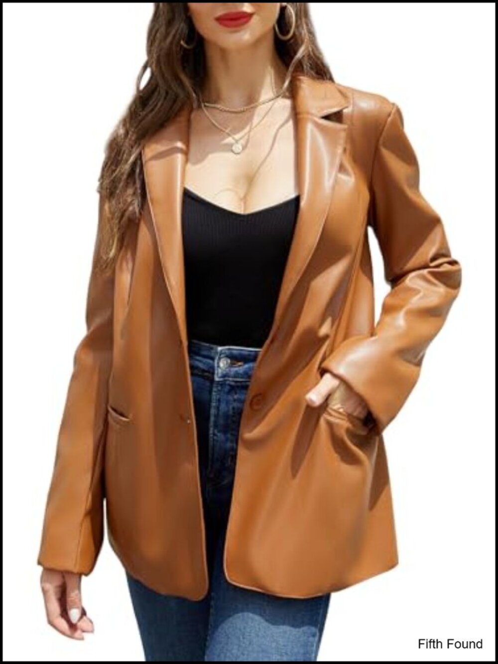 Faux Leather PU Blazer Jacket Women Button Down Coat